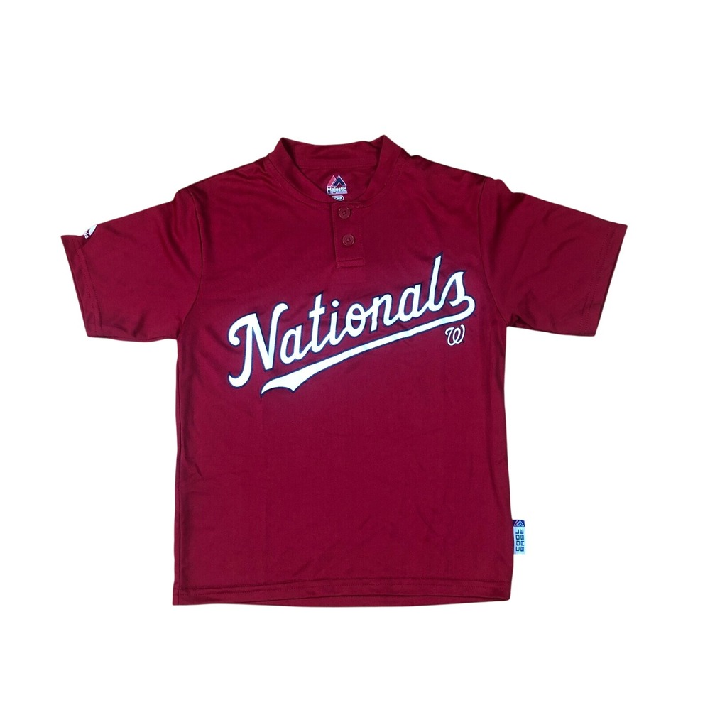 Majestic‎ Shirt Youth Small Washington Nationals Red Cool Base Henley MLB Jersey